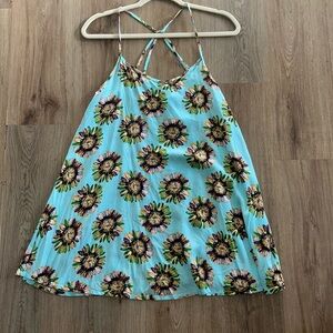 NWT Charms Fashion Turquoise Yellow Colorful Strappy Sunflower daisy Mini Dress